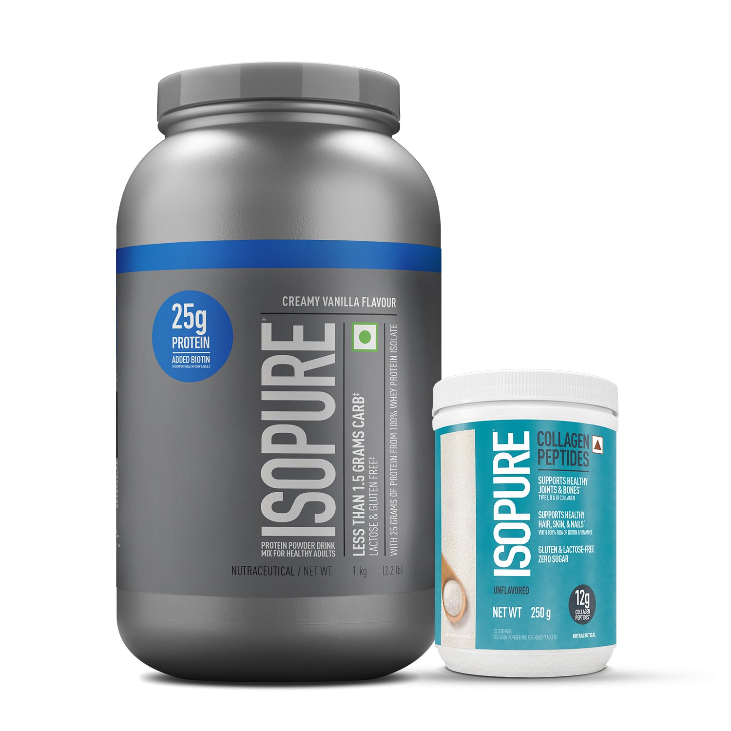 ISOPURE<sup>®</sup> Low Carb 100% Whey Protein Isolate Creamy Vanilla- 1kg + ISOPURE<sup>®</sup> Collagen Peptides- 250g
