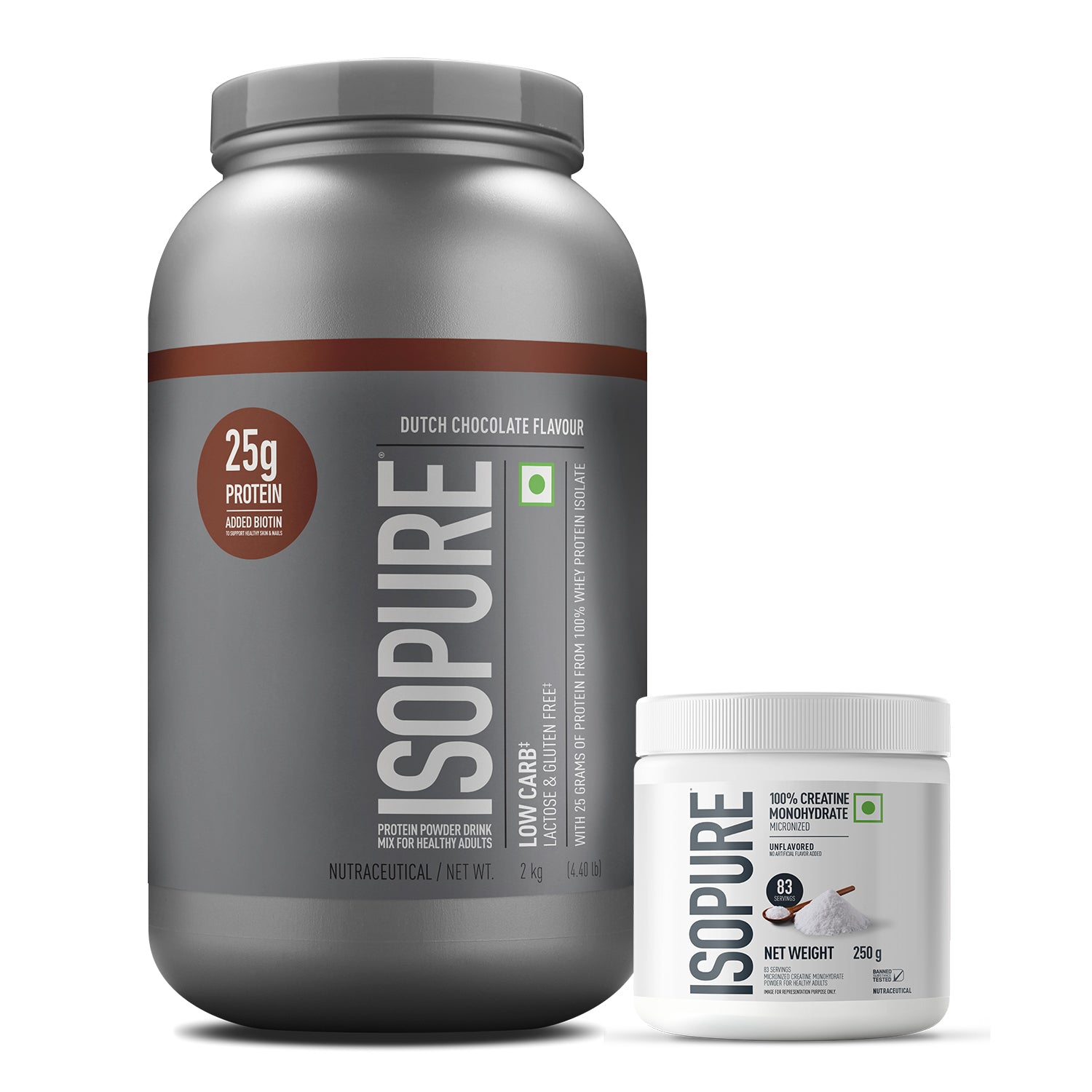 ISOPURE<sup>®</sup> Low Carb 100% Whey Protein Isolate Dutch Chocolate- 2kg + ISOPURE<sup>®</sup> 100% Creatine Monohydrate Micronized- 250g