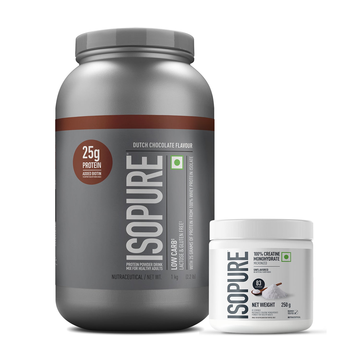 ISOPURE<sup>®</sup> Low Carb 100% Whey Protein Isolate Dutch Chocolate-1kg + ISOPURE<sup>®</sup> 100% Creatine Monohydrate Micronized- 250g