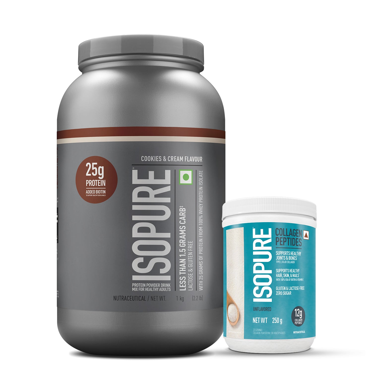 ISOPURE<sup>®</sup> Low Carb 100% Whey Protein Isolate Cookies & Cream -1kg + ISOPURE<sup>®</sup> Collagen Peptides- 250g