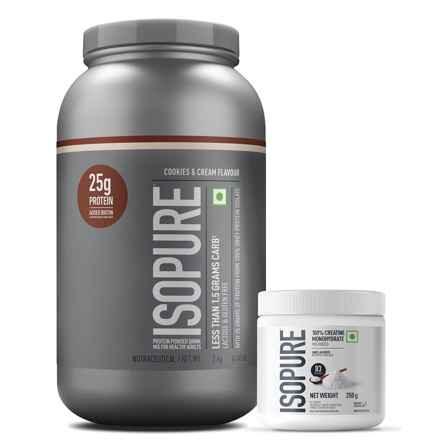 ISOPURE<sup>®</sup> Low Carb 100% Whey Protein Isolate Cookies & Cream -2kg + ISOPURE<sup>®</sup> 100% Creatine Monohydrate Micronized -250g