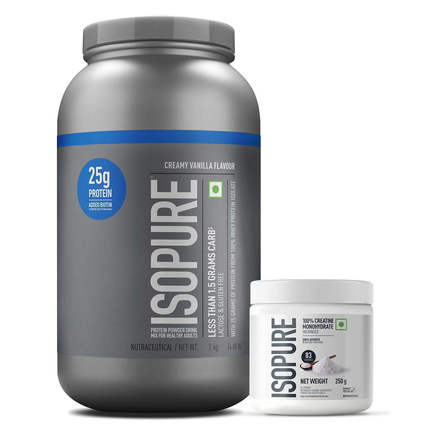 ISOPURE<sup>®</sup> Low Carb 100% Whey Protein Isolate Creamy Vanilla -2kg + ISOPURE<sup>®</sup> 100% Creatine Monohydrate Micronized- 250g