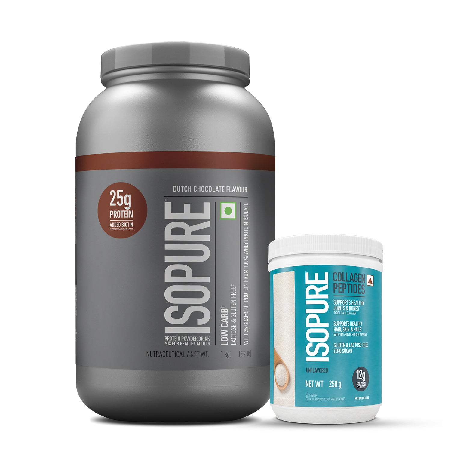 ISOPURE<sup>®</sup> Low Carb 100% Whey Protein Isolate Dutch Chocolate- 1kg + ISOPURE<sup>®</sup> Collagen Peptides- 250g