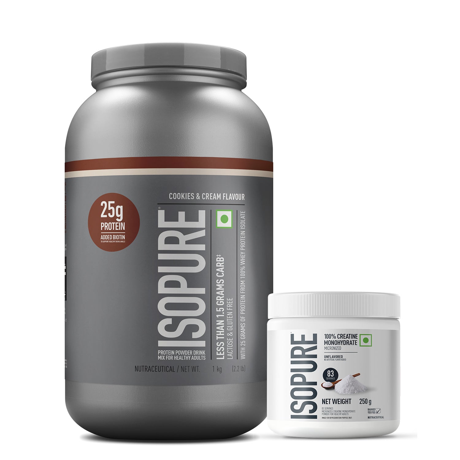ISOPURE<sup>®</sup> Low Carb 100% Whey Protein Isolate Cookies & Cream -1kg + ISOPURE<sup>®</sup> 100% Creatine Monohydrate Micronized- 250g